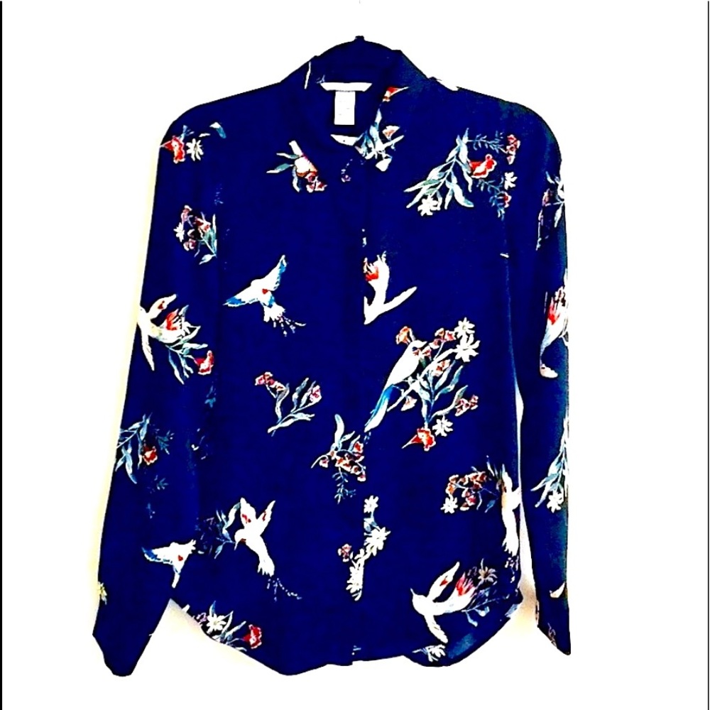 H&M Hummingbird & Floral Print Button-Up Shirt – Size Small